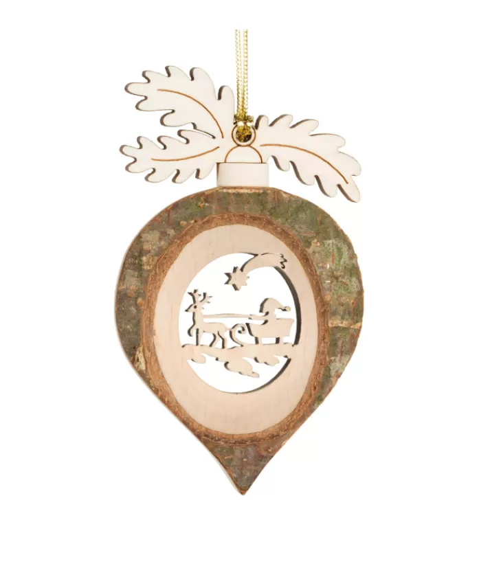 Boutique de Noël Anges & Père Noël*German Wooden Ornament, Raindrop Shape With Oak Leaves