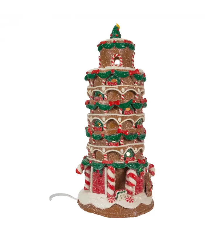 Boutique de Noël Maisons En Pain D'épices*Gingerbread Tower Of Pisa 10" Led