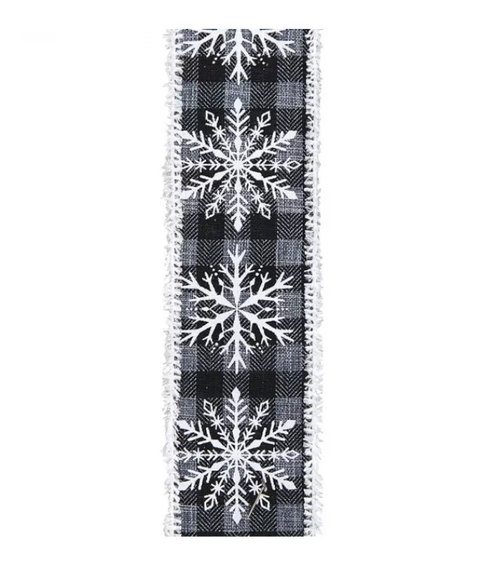 Boutique de Noël Rubans & Boucles*Gingham With White Snowflake Double Wire Ribbon