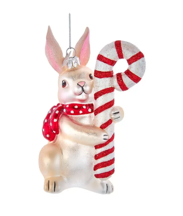 Boutique de Noël Pains D'épices & Bonbons*Glass Bunny/Candy Cane Ornament