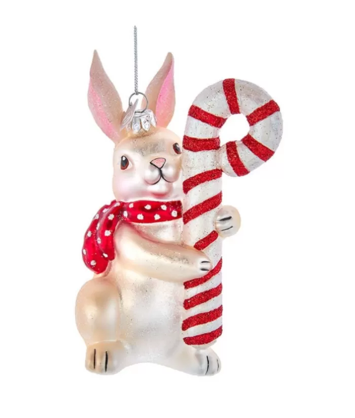 Boutique de Noël Glass Bunny/Candy Cane Ornament