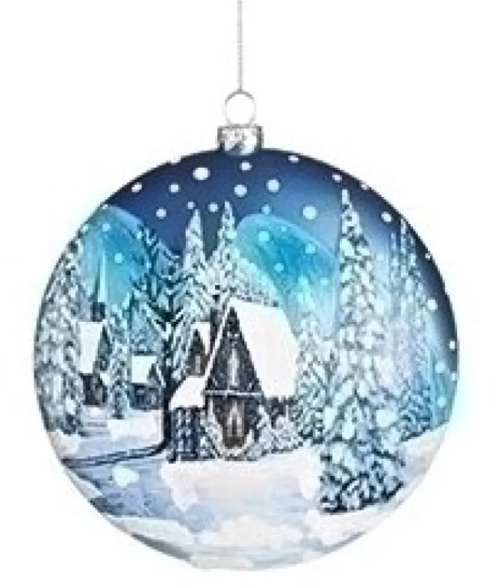 Boutique de Noël Divers*Glass Disk Ornament, Winter Forest And Church Scene.