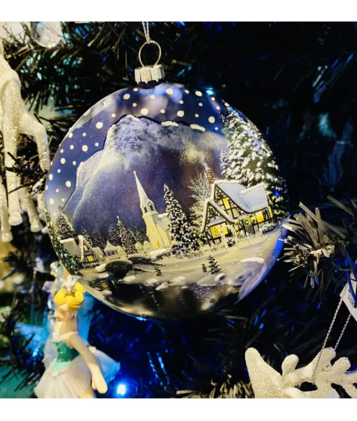 Boutique de Noël Divers*Glass Disk Ornament, Winter Scene With Mountain