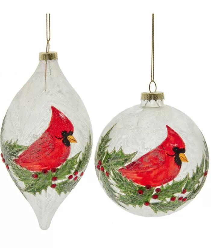 Boutique de Noël Glass Finial Ornament With Cardinal