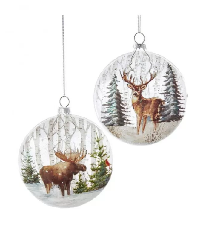 Boutique de Noël Glass Ornament, Deer In Woods, Disc Shaped.