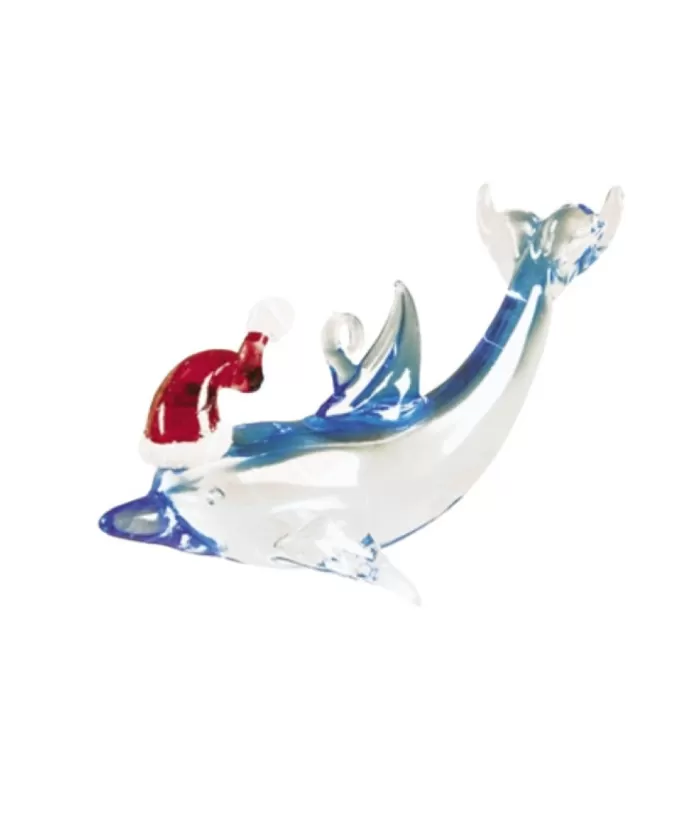 Boutique de Noël Glass Ornament Dolphin Red Hat