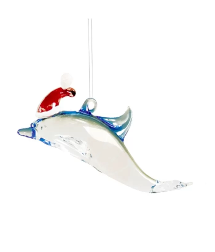 Boutique de Noël Glass Ornament Dolphin Red Hat