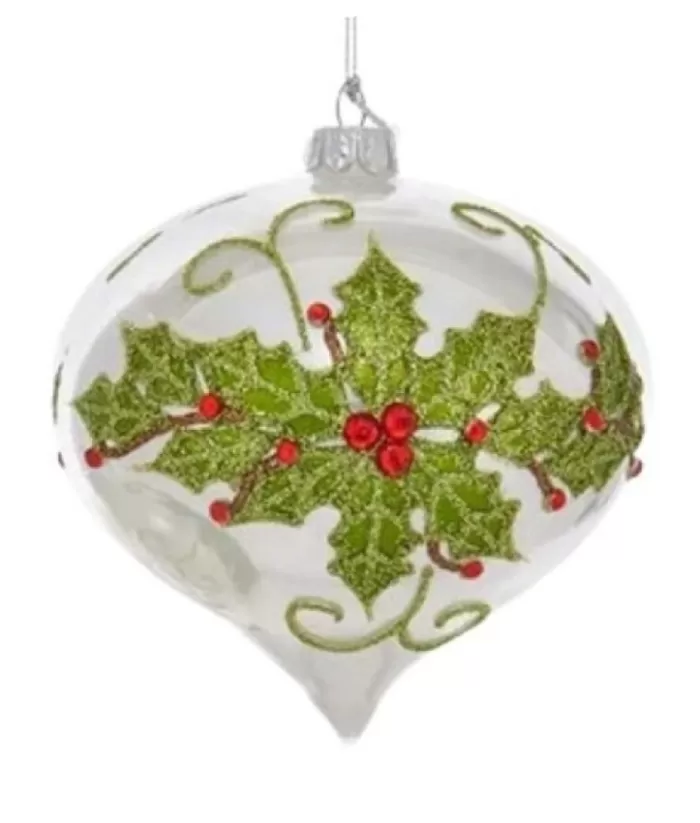 Boutique de Noël Glass Ornament, Holly Design Onion Ball