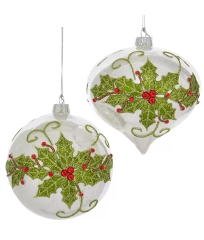 Boutique de Noël Glass Ornament, Holly Design Onion Ball