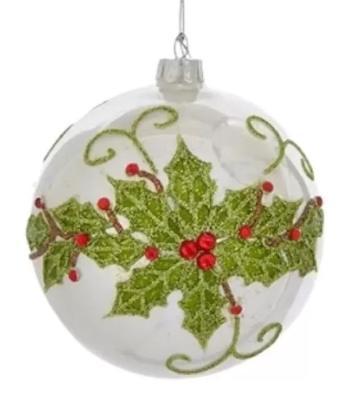 Boutique de Noël Glass Ornament, Holly Design Round Ball