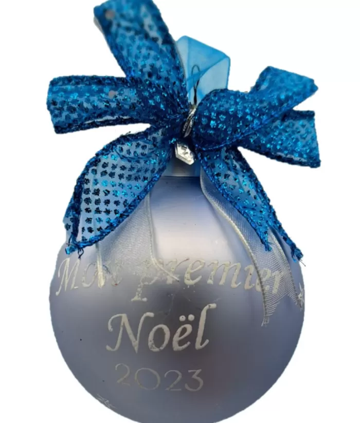 Boutique de Noël Glass Ornament, Mon Premier Noël 2023 Souvenir, Hand Decorated.