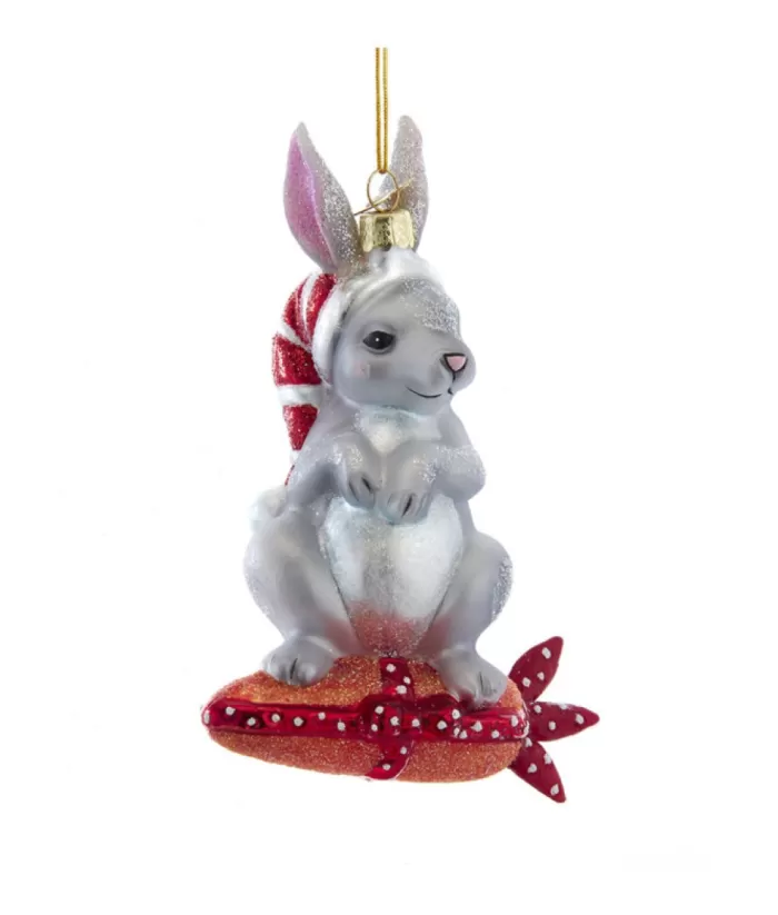 Boutique de Noël Glass Ornament, Rabbit On A Gift Wrapped Carrot