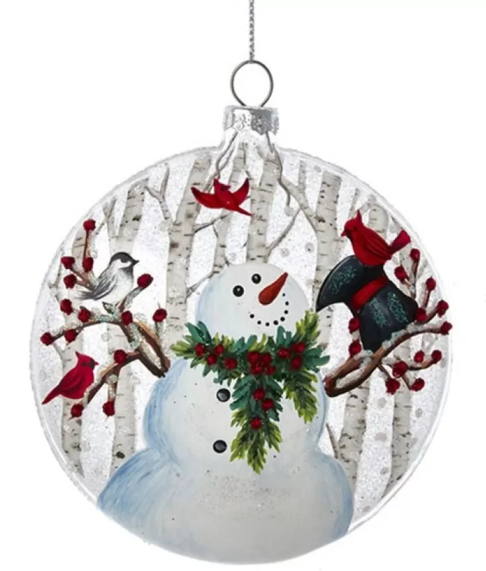 Boutique de Noël Glass Ornament, Snowman With Cardinal