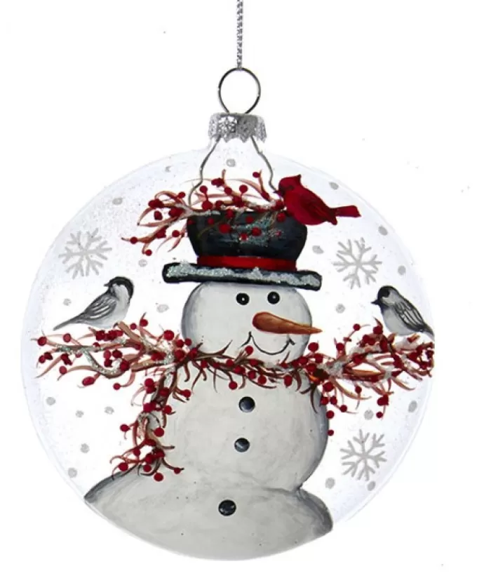 Boutique de Noël Bonhommes De Neige*Glass Ornament, Snowman With Cardinals