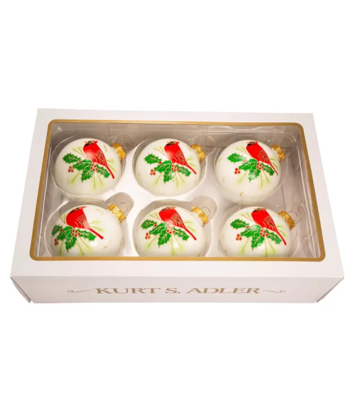 Boutique de Noël Glass Ornament With Red Cardinal Decoration, 80Mm, 6 Per Box