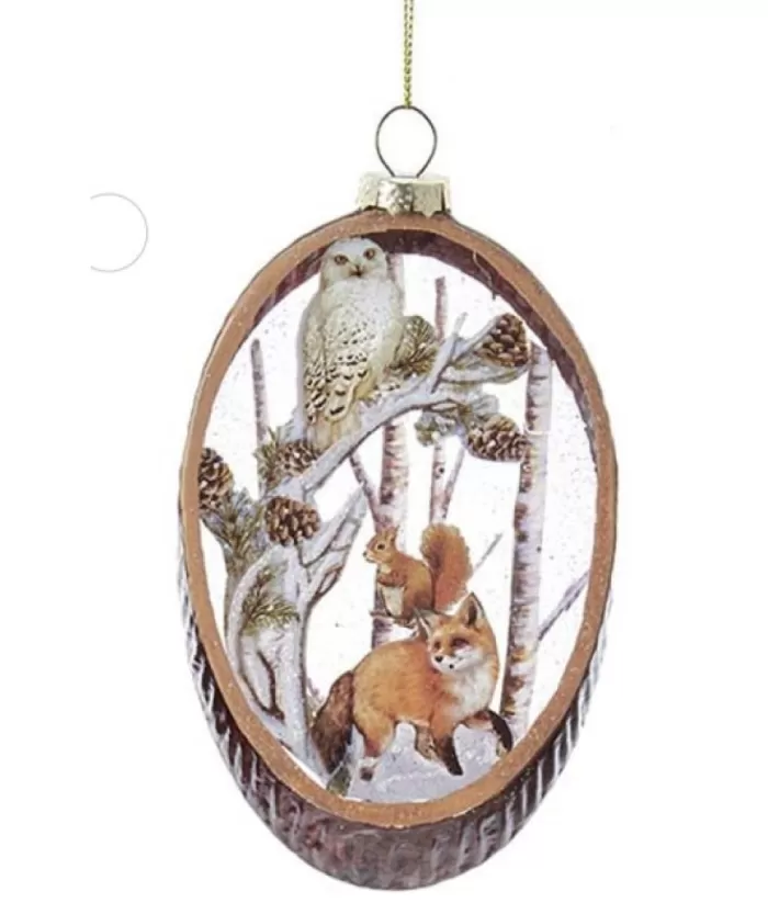 Boutique de Noël Glass Oval Ornament With Fox And Owl