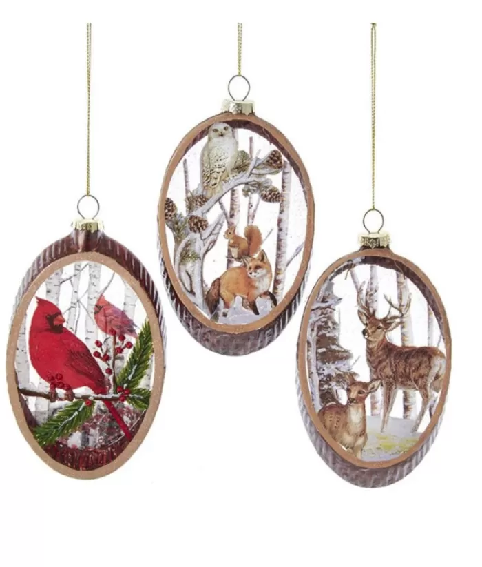 Boutique de Noël Glass Oval Ornament With Fox And Owl