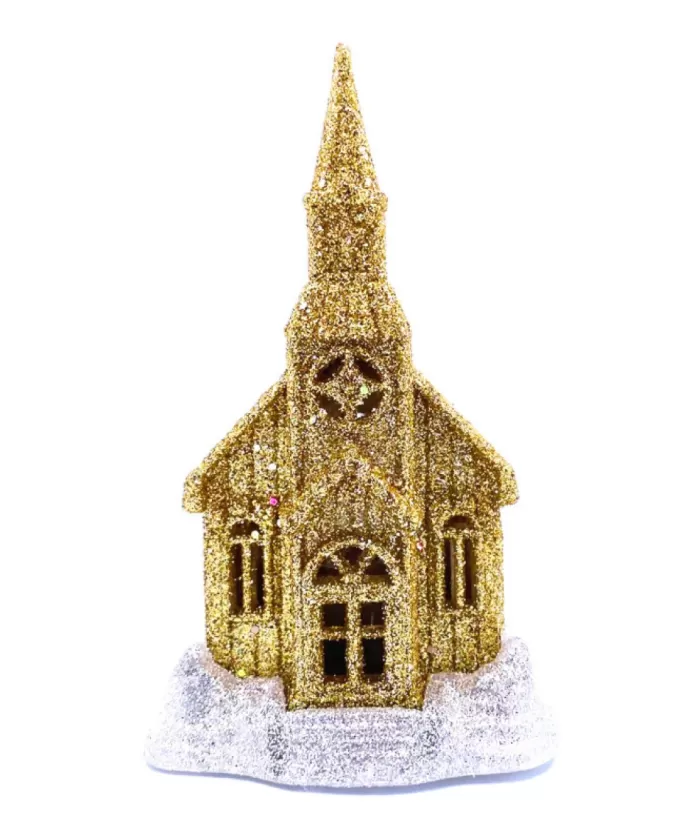 Boutique de Noël Gold And Silver Led Church Ornament