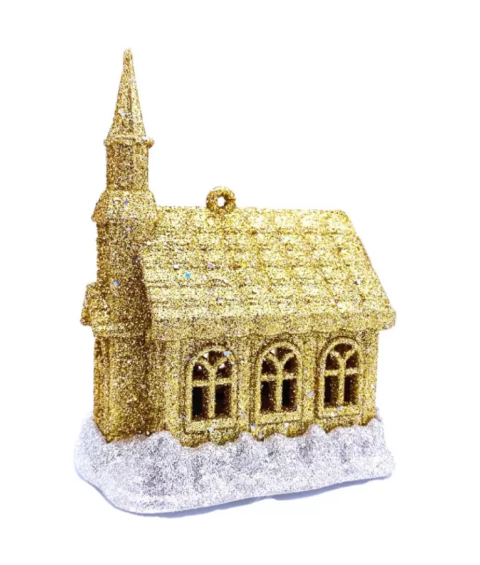 Boutique de Noël Gold And Silver Led Church Ornament