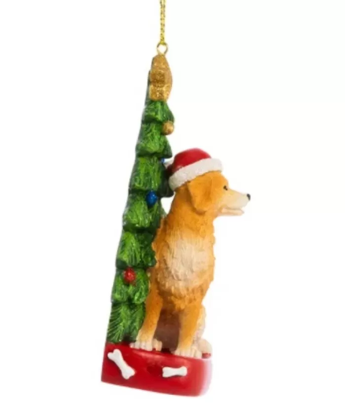 Boutique de Noël Golden Retriever Ornament With Christmas Tree