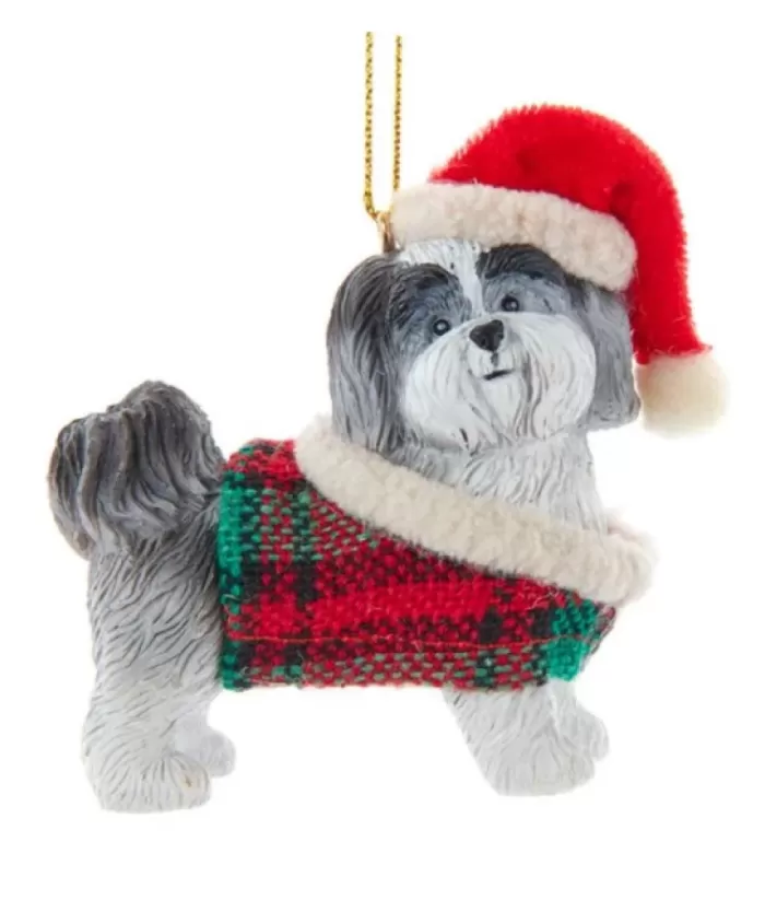 Boutique de Noël Gray Shih-Tzu Ornament With Coat