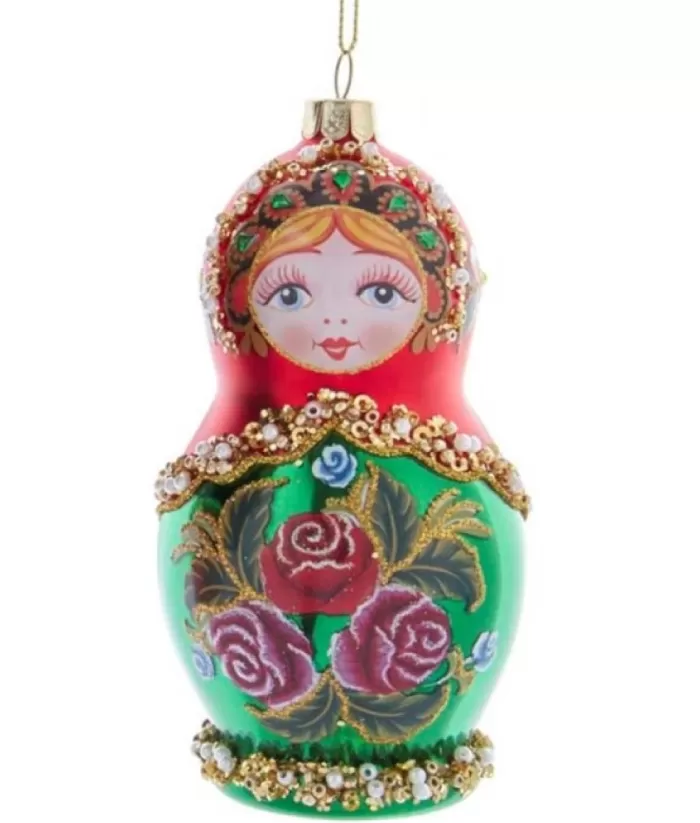 Boutique de Noël Green Russian Doll Glass Ornament