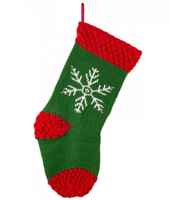 Boutique de Noël Green Stocking With Snowflake