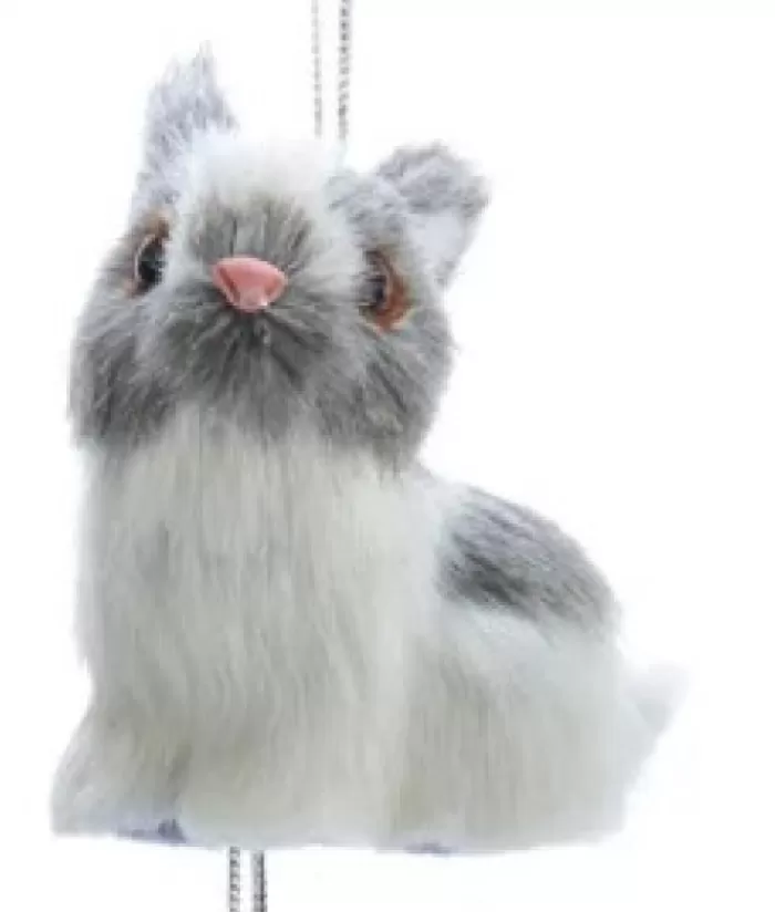 Boutique de Noël Animaux*Grey And White Furry Bunny Ornament