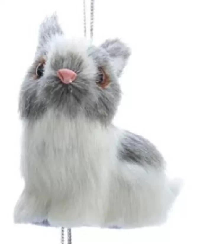 Boutique de Noël Grey And White Furry Bunny Ornament