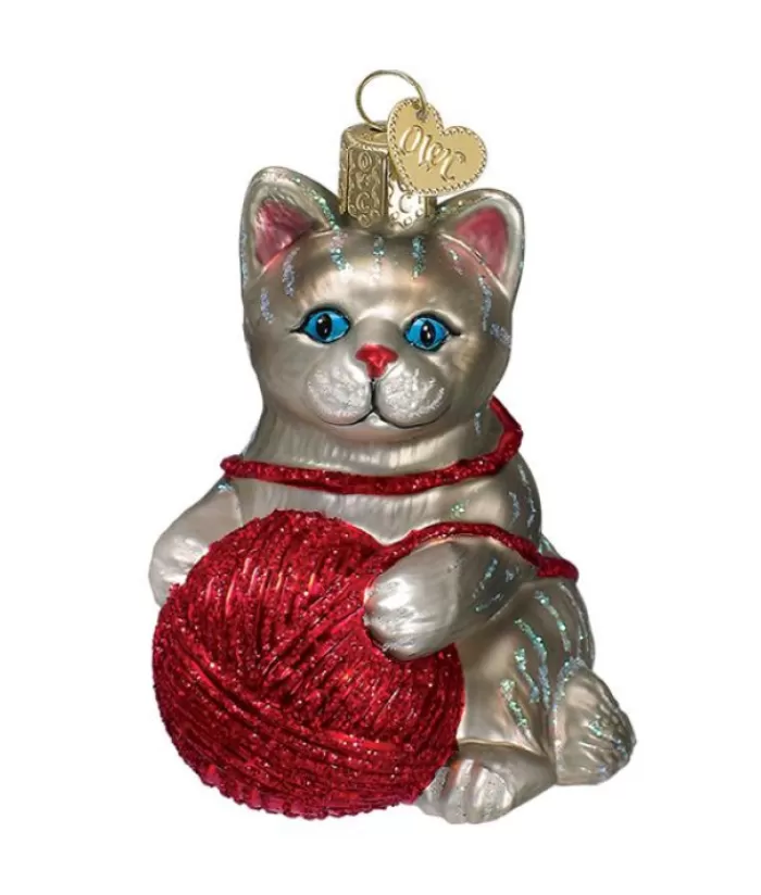 Boutique de Noël Animaux*Grey/Red Kitten Glass Ornament