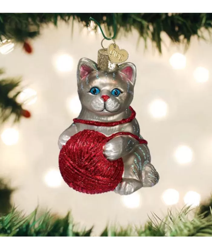 Boutique de Noël Animaux*Grey/Red Kitten Glass Ornament