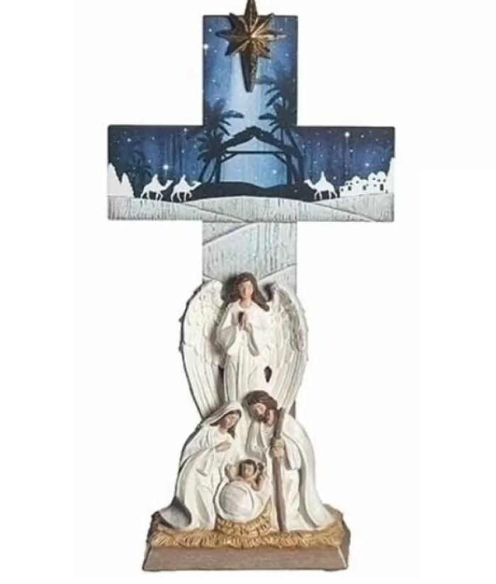 Boutique de Noël Divers*Holy Family Scene With Gabriel And Holy Cross Background