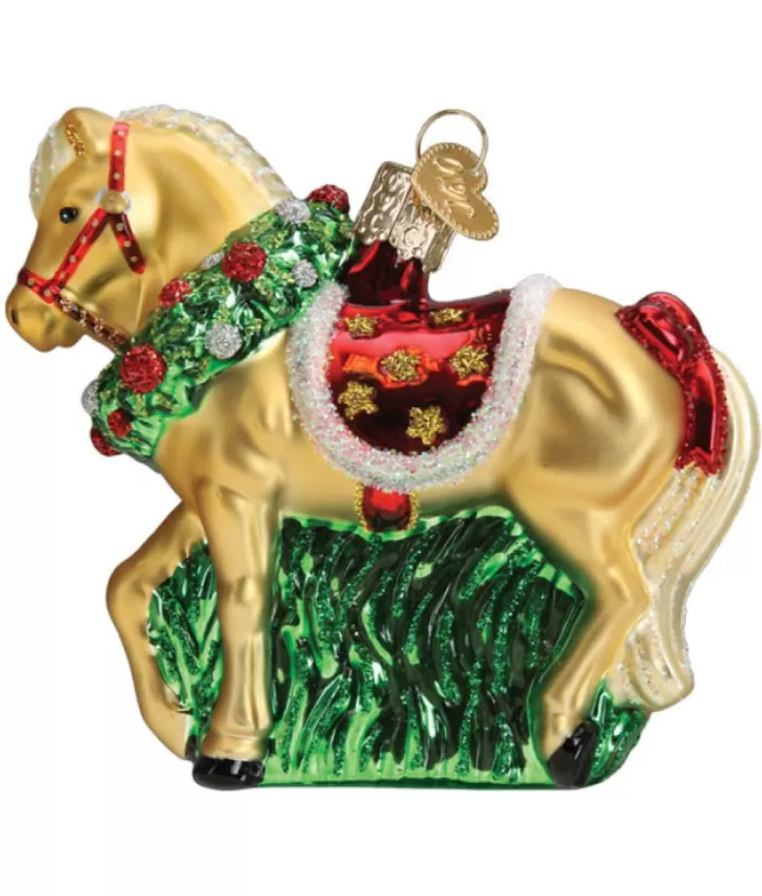 Boutique de Noël Horse With Christmas Wreath Glass Ornament