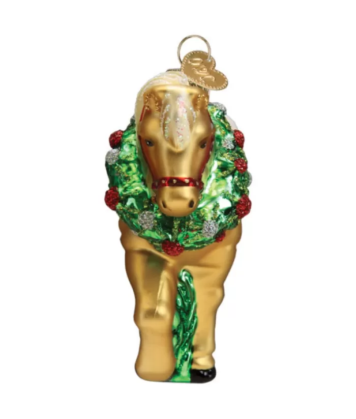 Boutique de Noël Horse With Christmas Wreath Glass Ornament