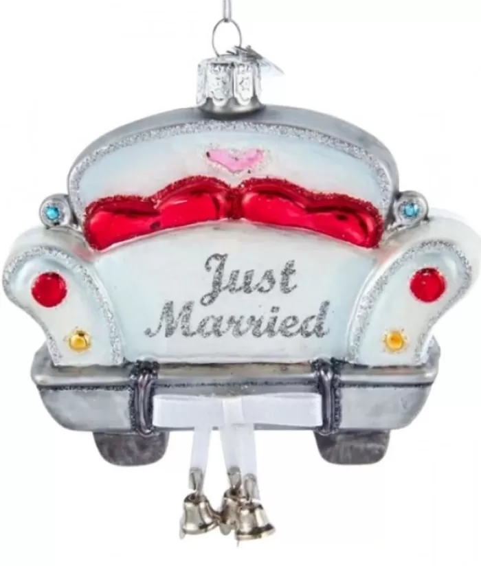 Boutique de Noël Sentiments*Just Married'' Car Shaped Glass Ornament