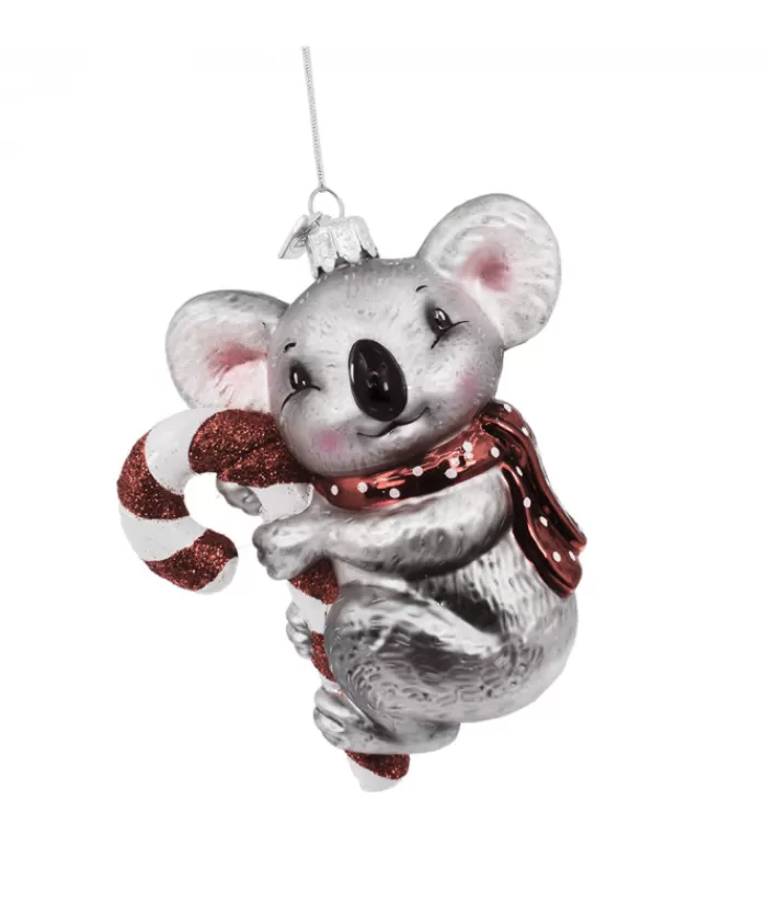 Boutique de Noël Animaux*Koala With Candy Cane Glass Ornament