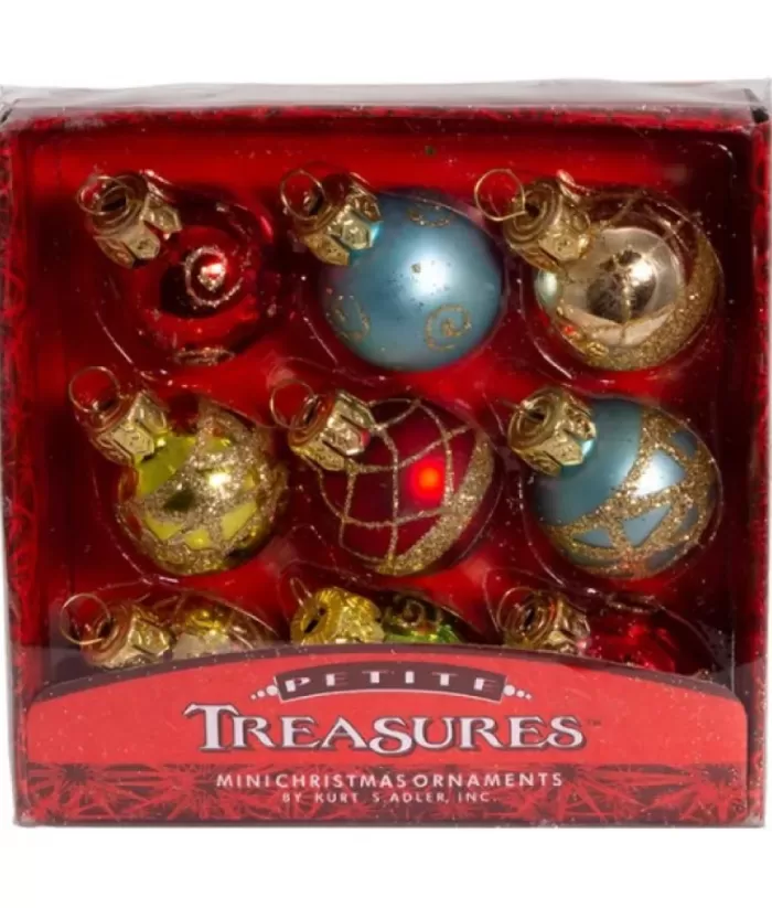 Boutique de Noël Mini Glass Ornaments, Varied Colours, 9 Per Box