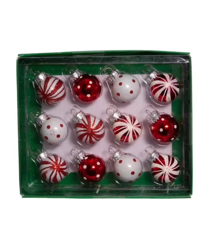 Boutique de Noël Pains D'épices & Bonbons*Miniature Red And White Glass Ball Ornaments