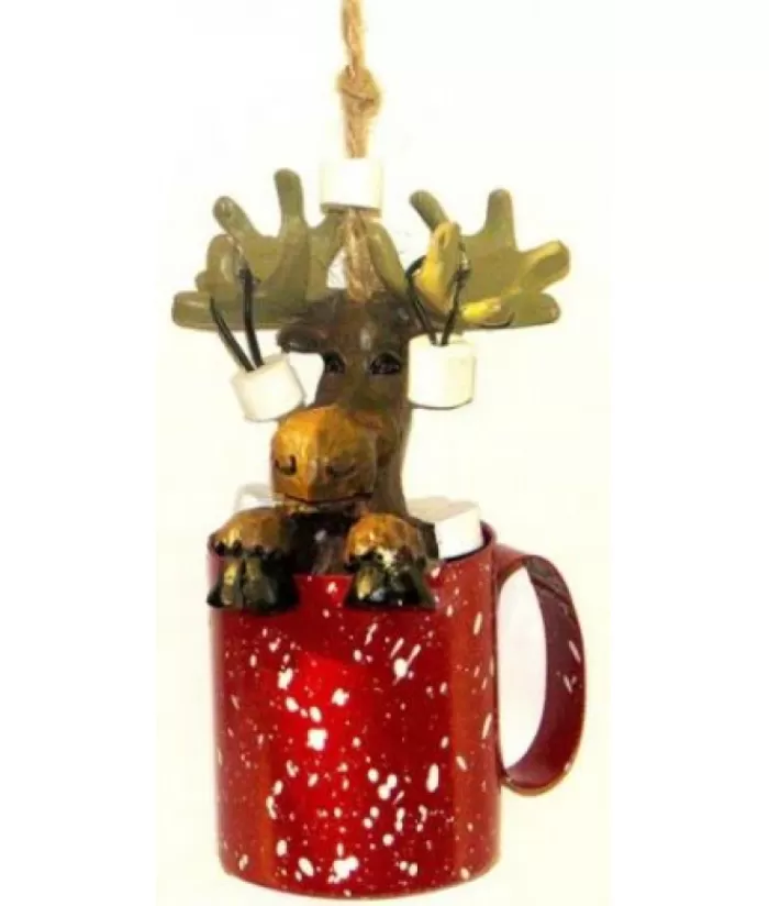 Boutique de Noël Nourriture & Breuvages*Moose In Red Mug Ornament