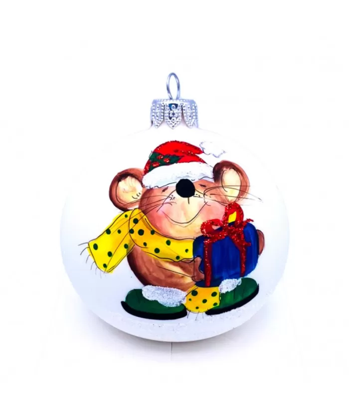 Boutique de Noël Mouse With Gift Glass Ornament