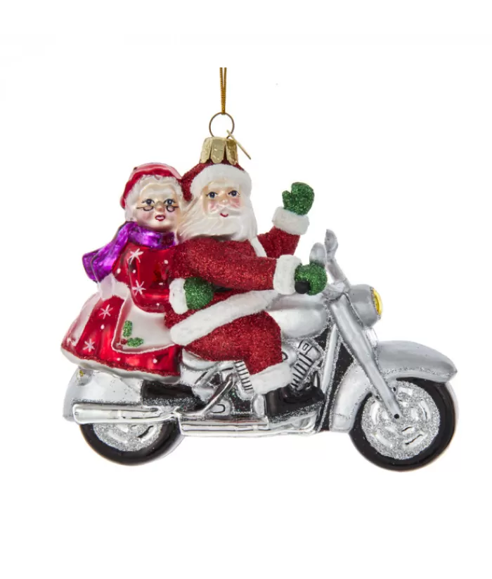 Boutique de Noël Loisirs & Professions*Mr And Mrs Santa On Cruiser Motorcycle, Glass Ornament