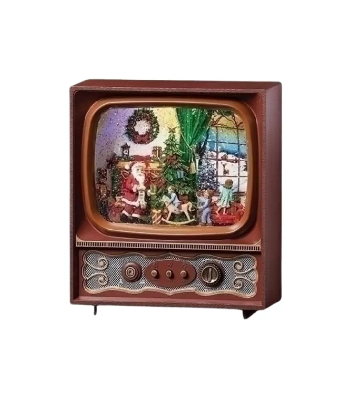 Boutique de Noël Pièces Animées Musicales*Musical Table Piece, Led Lit, Musical Swirl Tv, With Santa
