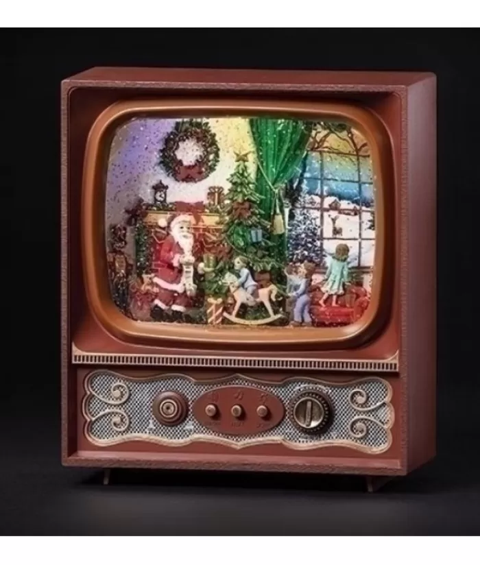 Boutique de Noël Pièces Animées Musicales*Musical Table Piece, Led Lit, Musical Swirl Tv, With Santa
