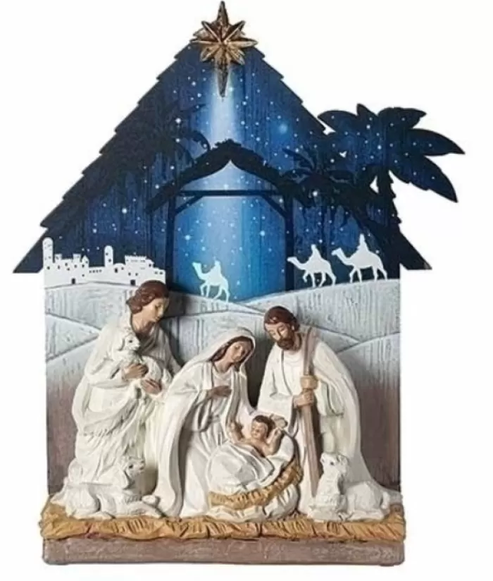 Boutique de Noël Divers*Nativity Scene With Night Sky Background, 13" Tall