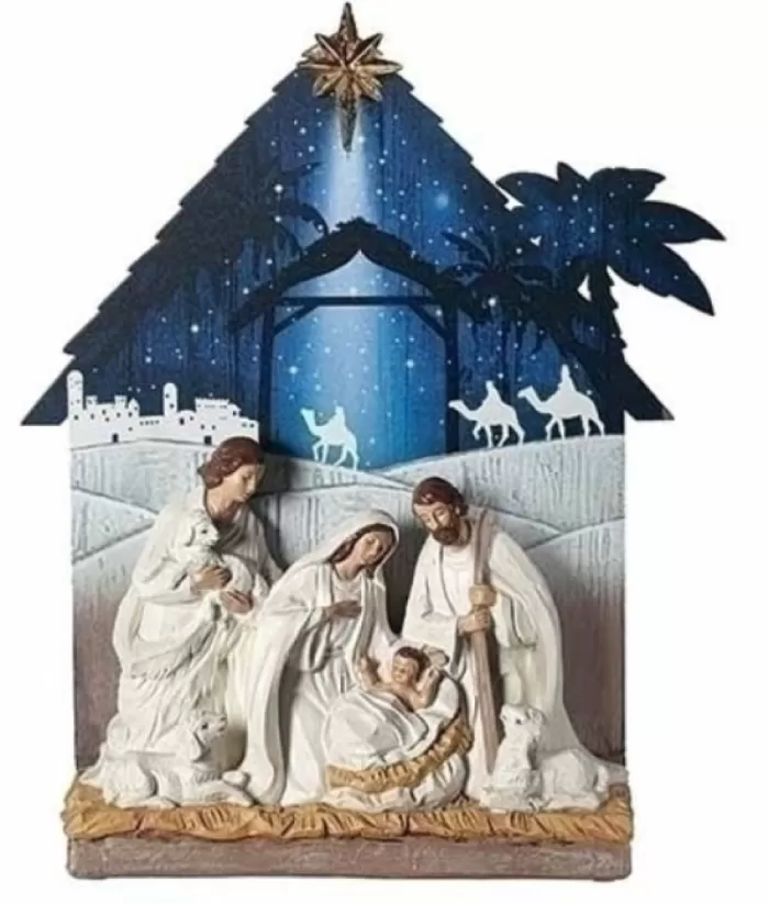 Boutique de Noël Nativity Scene With Night Sky Background, 13" Tall