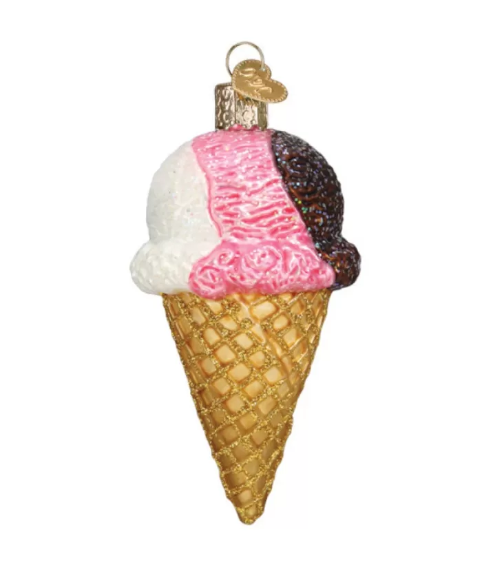 Boutique de Noël Neapolitan Ice Cream Cone Glass Ornament