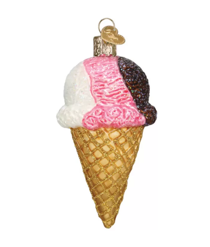 Boutique de Noël Nourriture & Breuvages*Neapolitan Ice Cream Cone Glass Ornament