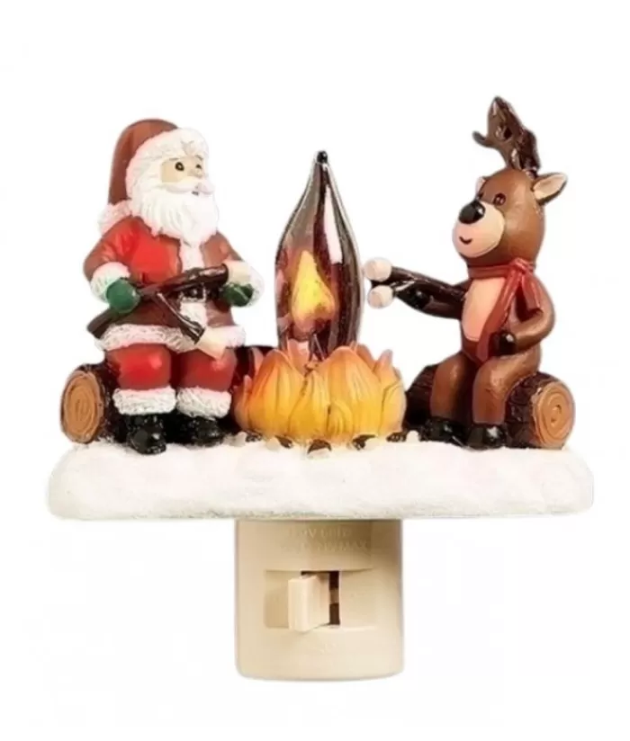 Boutique de Noël Veilleuses*Night Light, Santa With Reindeer Around Fire And Marshmallows