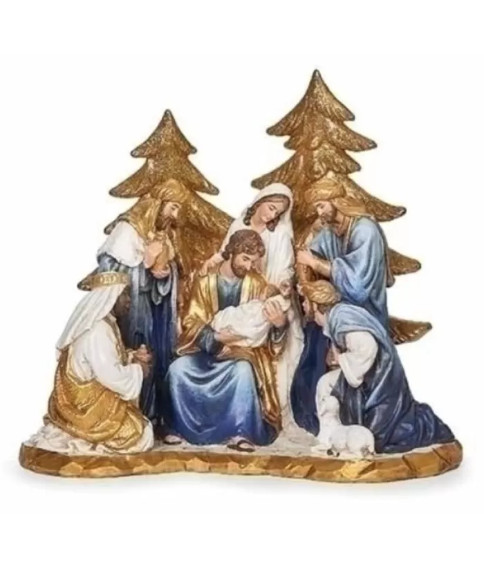 Boutique de Noël One Piece Nativity Scene With Gold Pine Trees