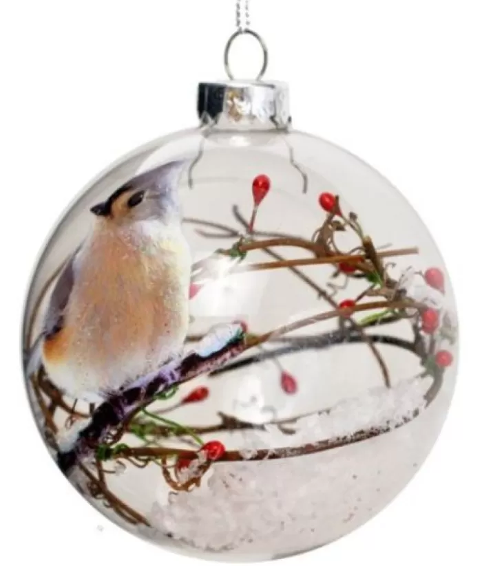 Boutique de Noël Ornamant, Glass Ball, Tufted Titmouse